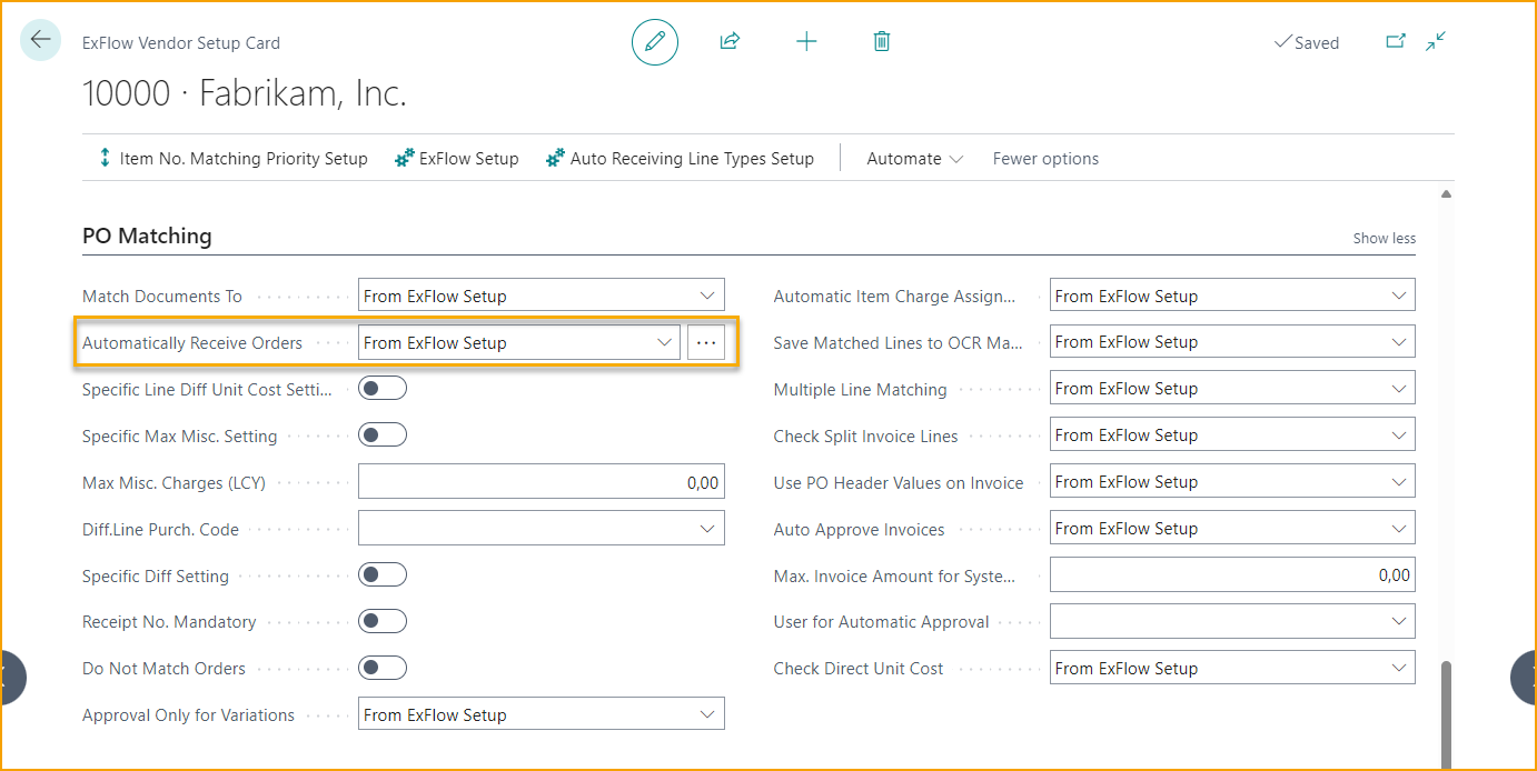 ExFlow Vendor Setup Card