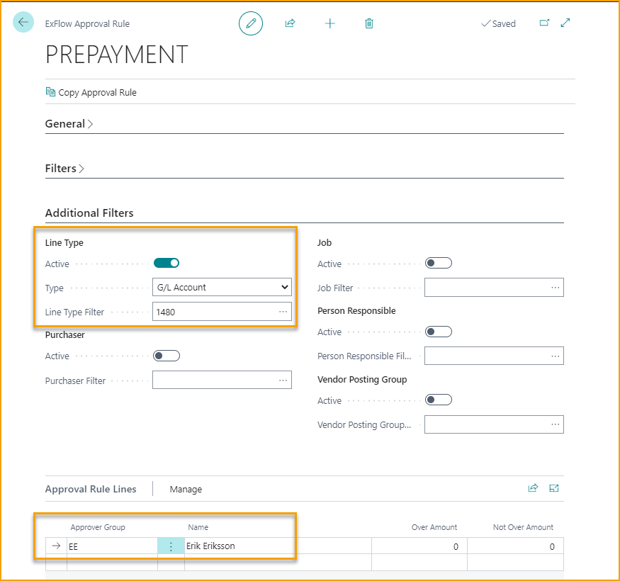 ExFlow Approval Rule - Prepayment