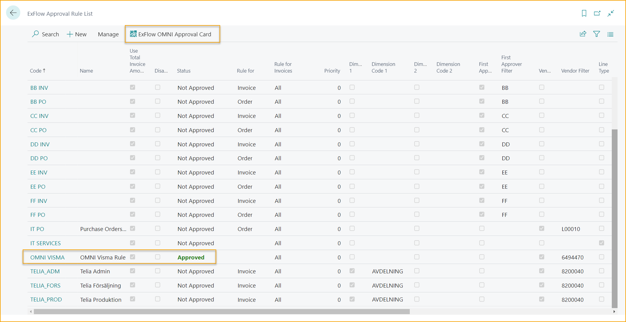 ExFlow Approval Rule List