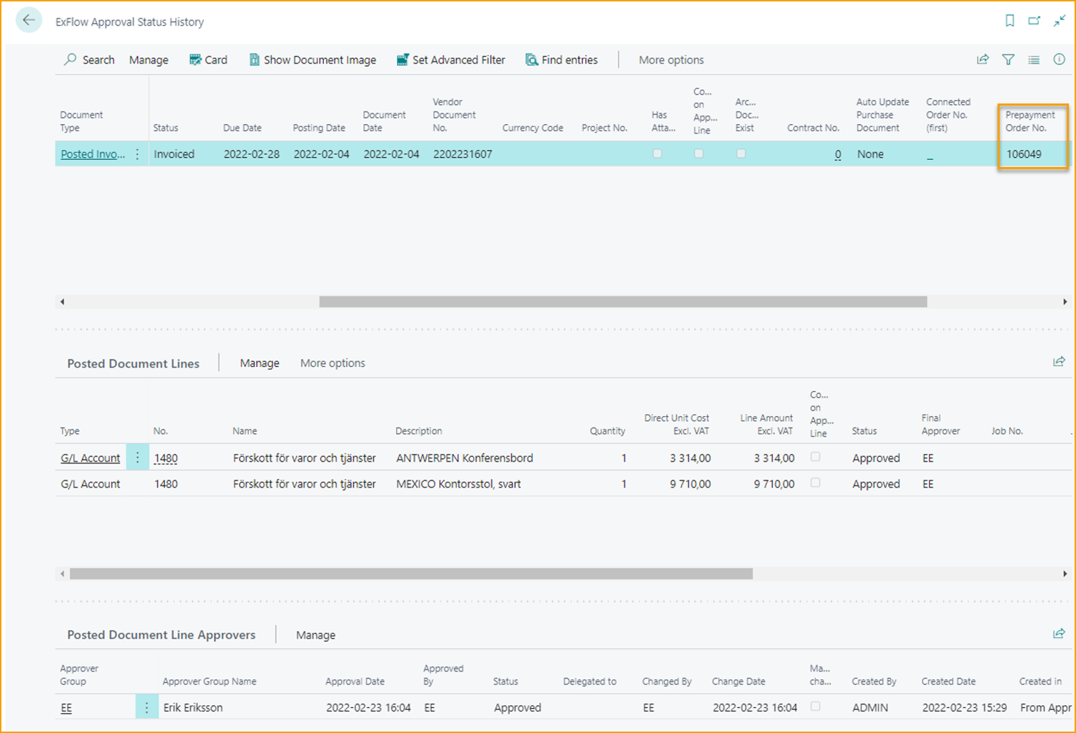 ExFlow Approval Status History - Prepayment