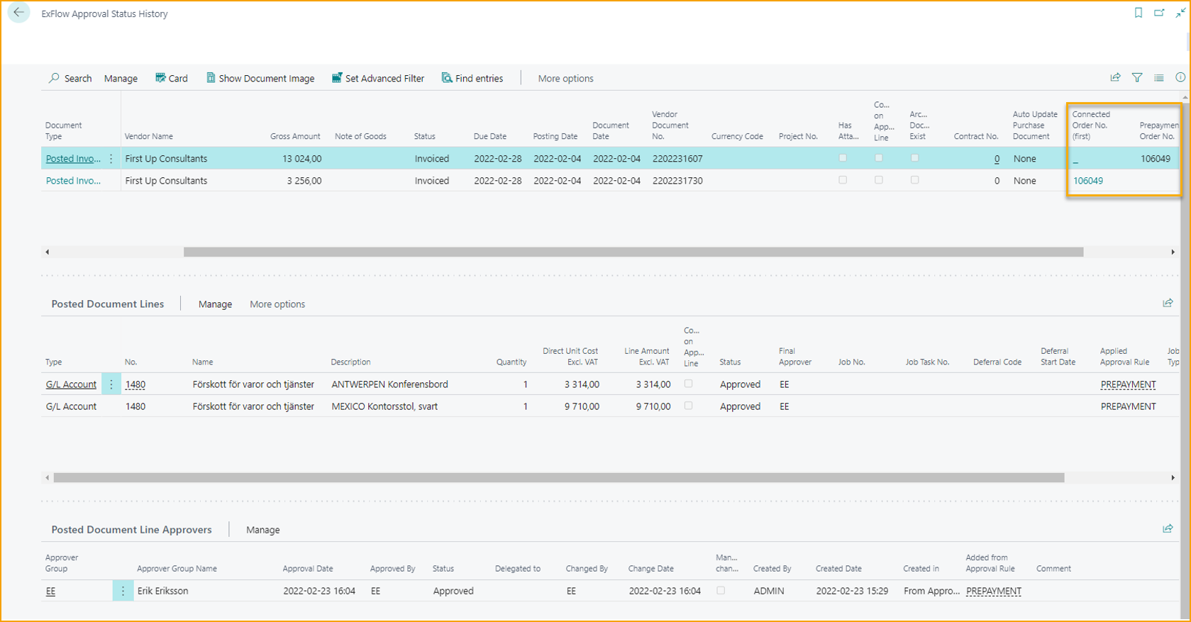 ExFlow Approval Status History - Prepayment