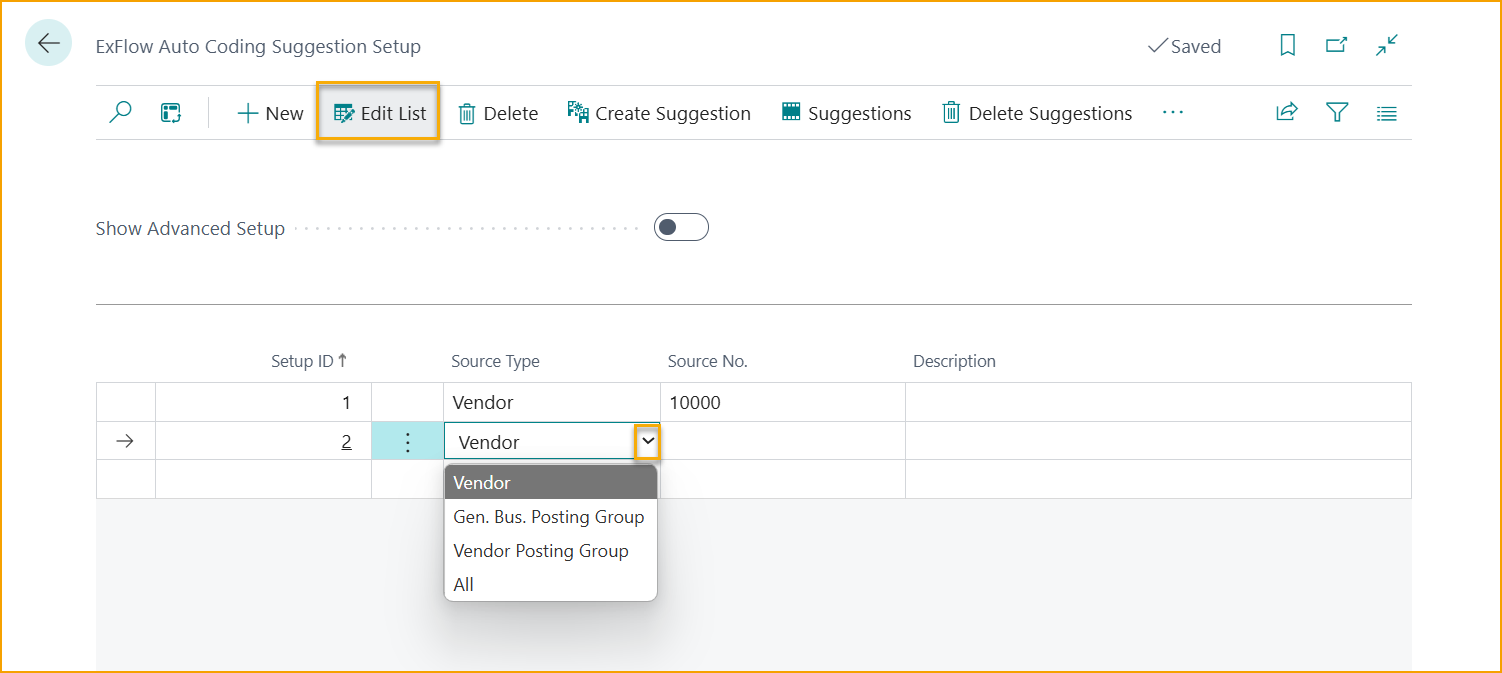 ExFlow Coding Suggestion Setup