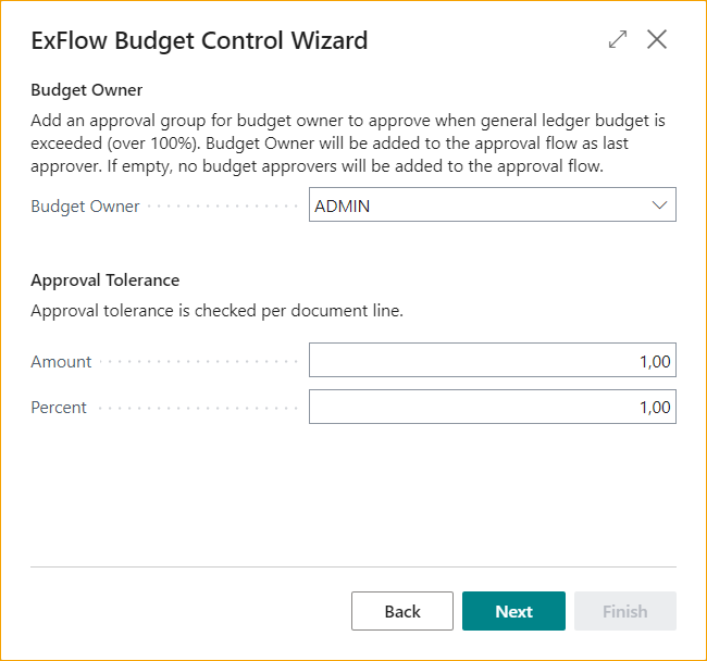 ExFlow Budget Control Wizard