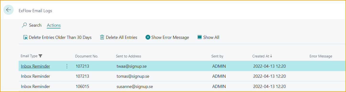 ExFlow Email Logs