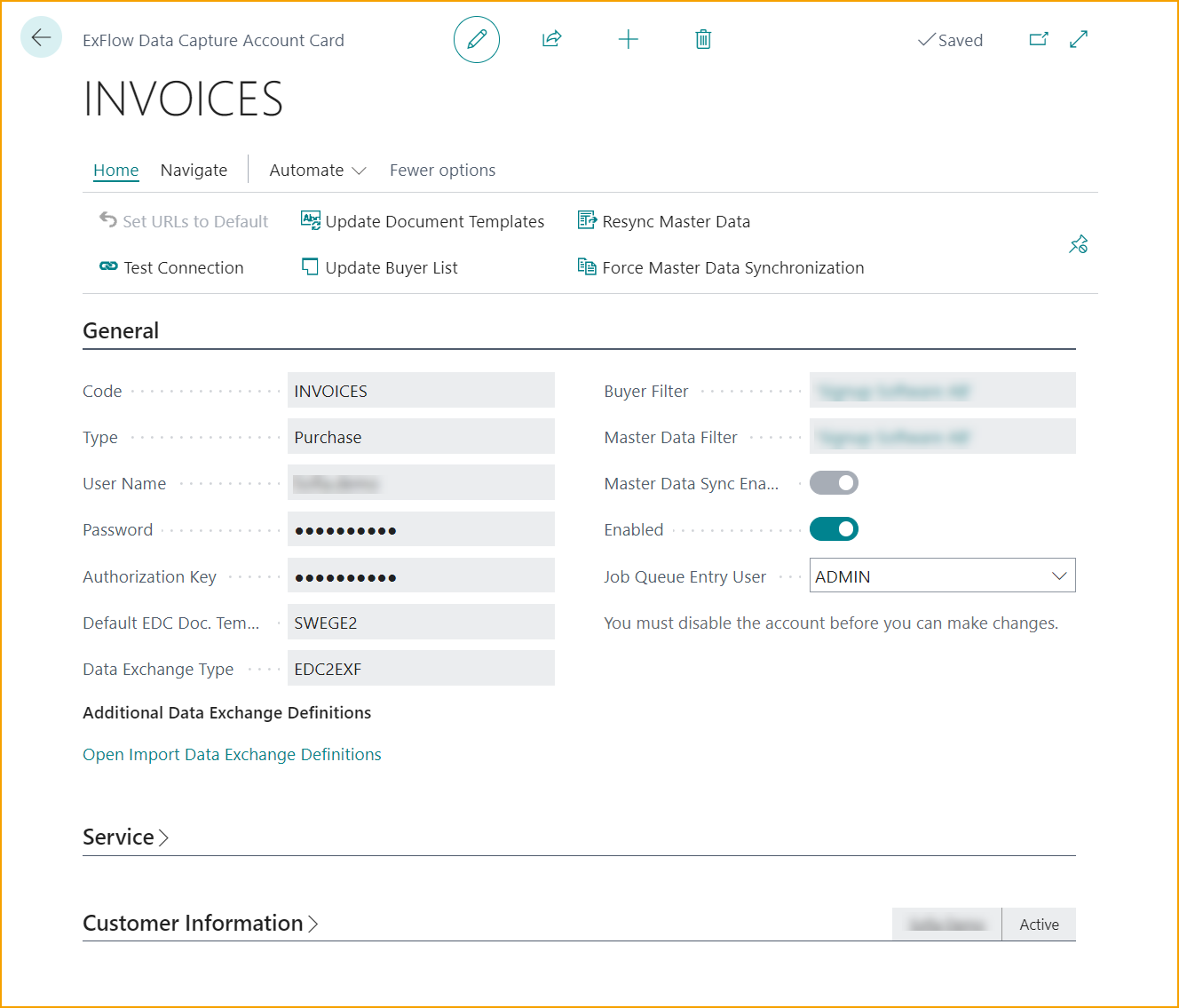 ExFlow Data Capture Account