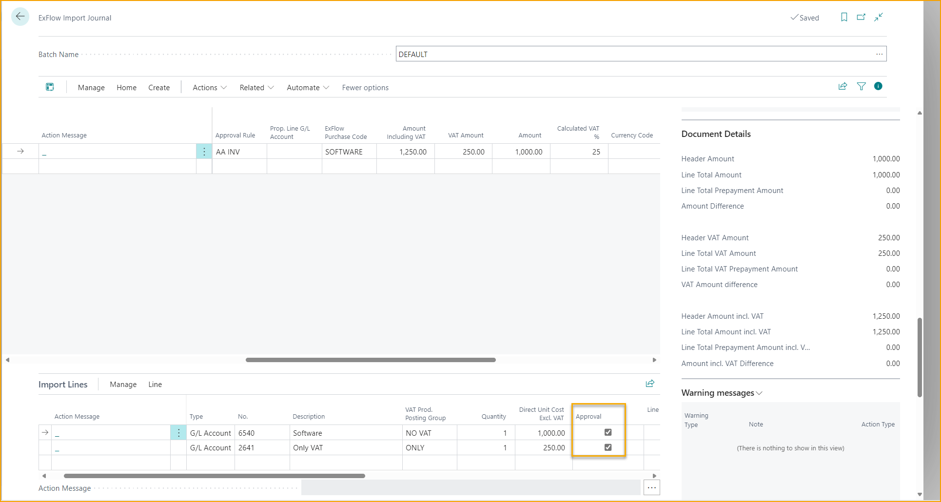 Approve VAT Lines