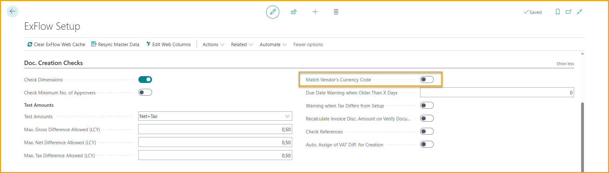 ExFlow Setup - Doc. Creation Checks