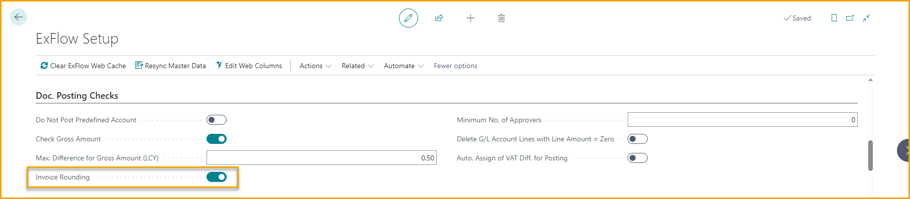 ExFlow Setup - Doc. Posting Checks - Invoice Rounding