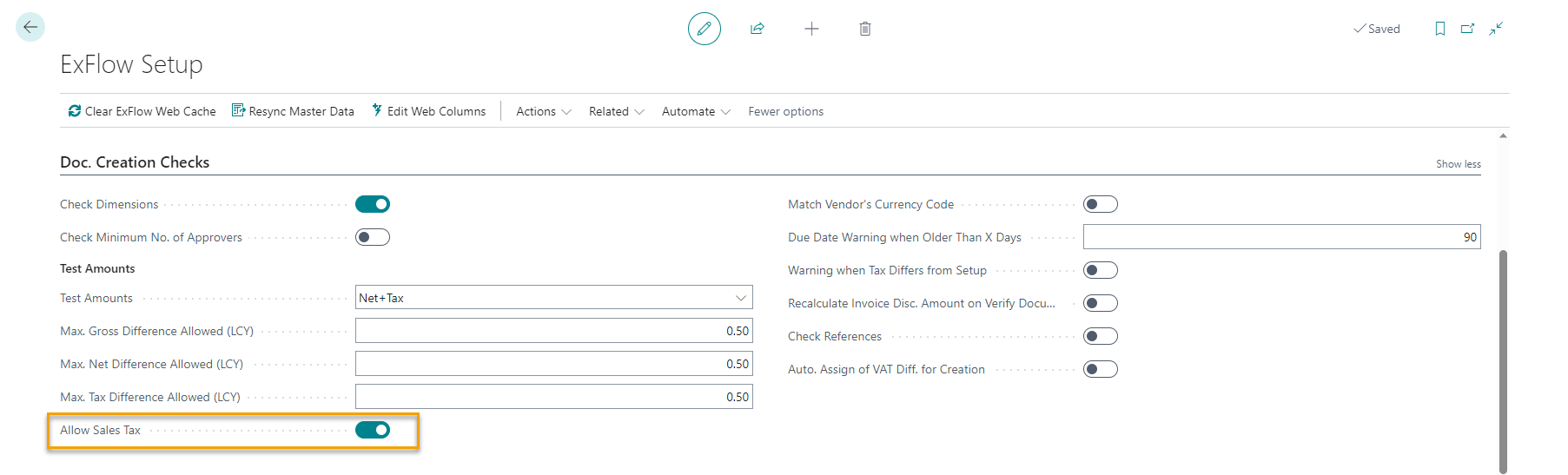 ExFlow Setup - Doc. Creation Checks - US Localization