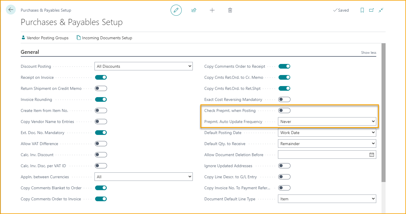 Purchases &amp; Payables Setup - General