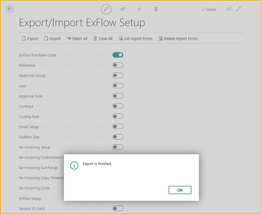 Export/Import Setup