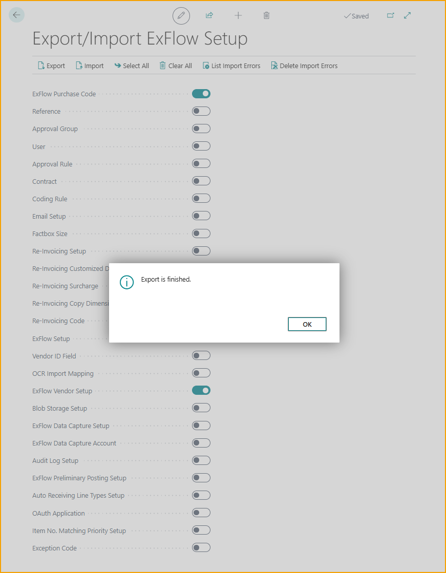 Export/Import Setup