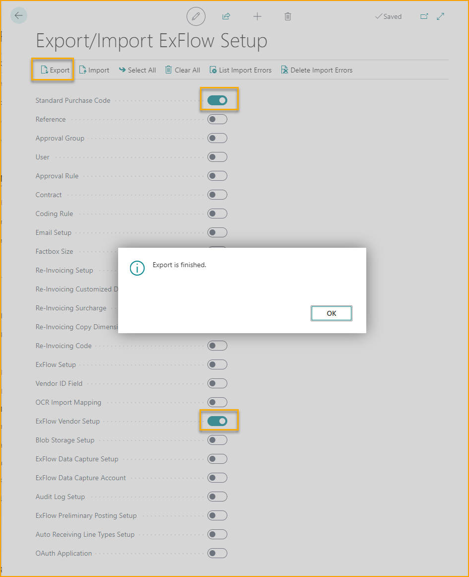 Export/Import Setup