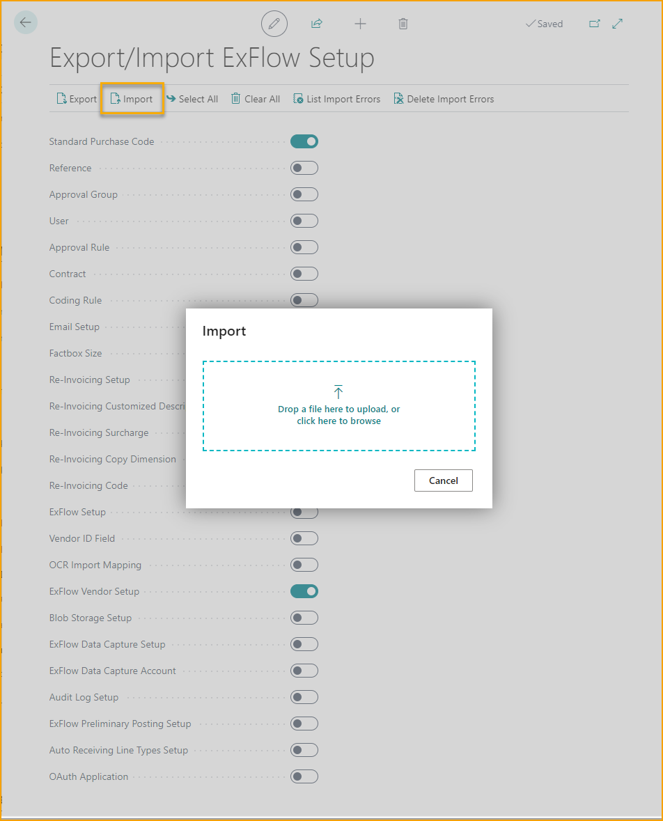 Export/Import Setup