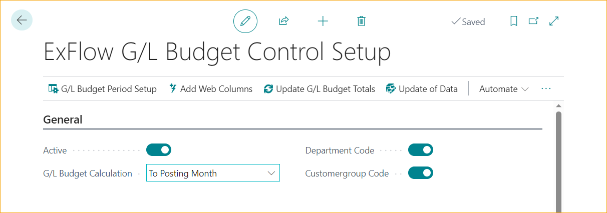 ExFlow G/L Budget Control Setup