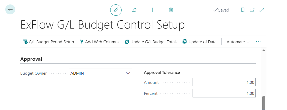 ExFlow G/L Budget Control Setup