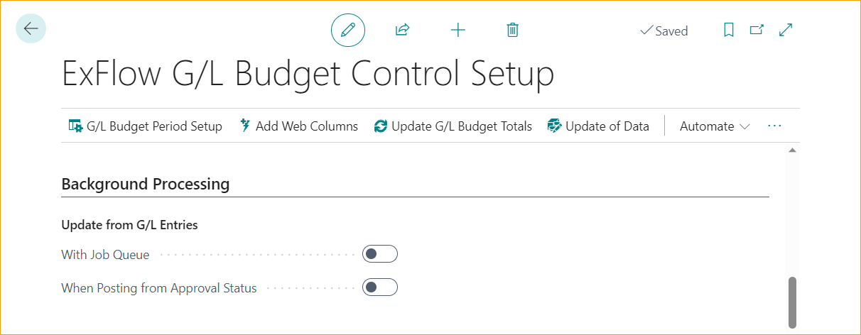 ExFlow G/L Budget Control Setup