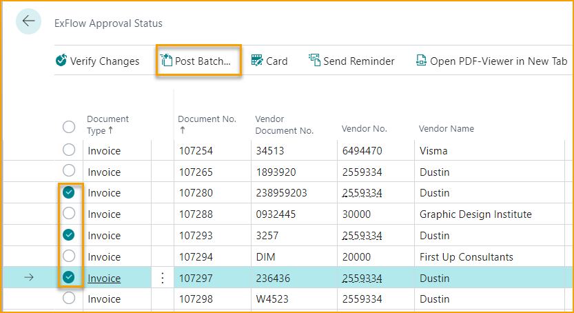 Select and post multiple documents