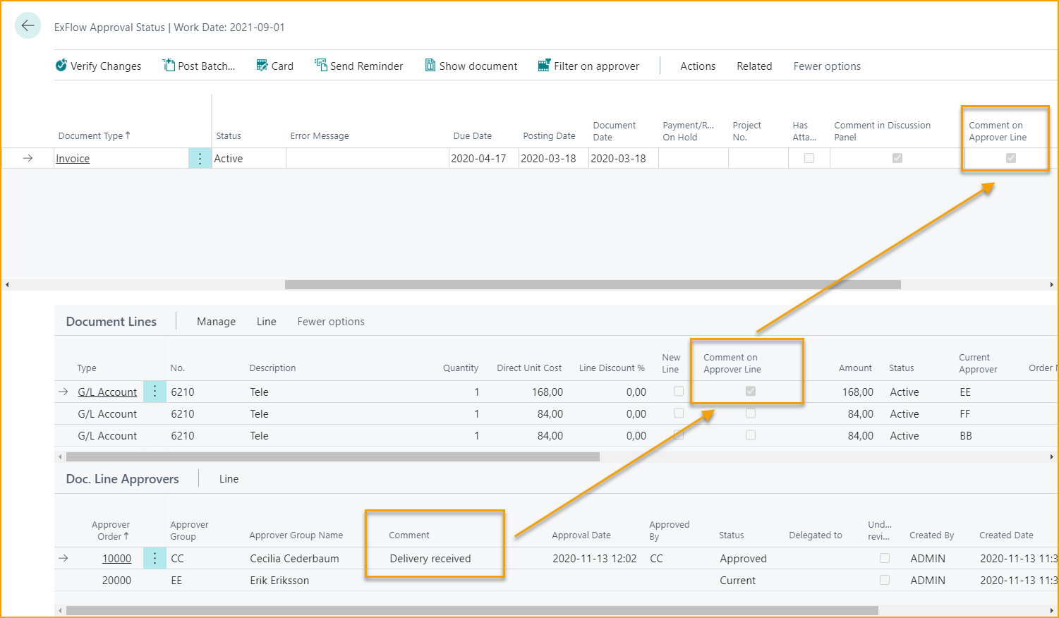 ExFlow Approval Status - Doc Line Approvers