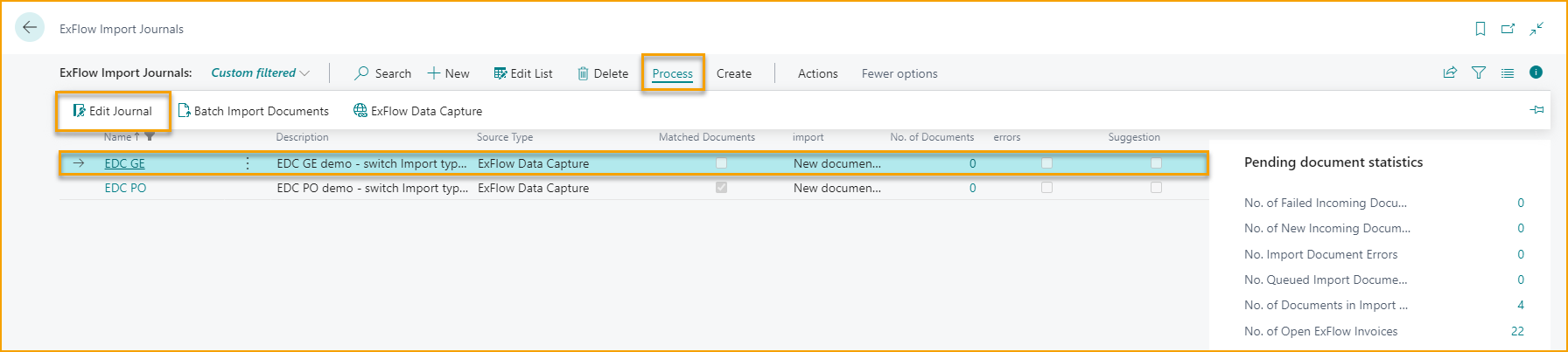 ExFlow Import Journals