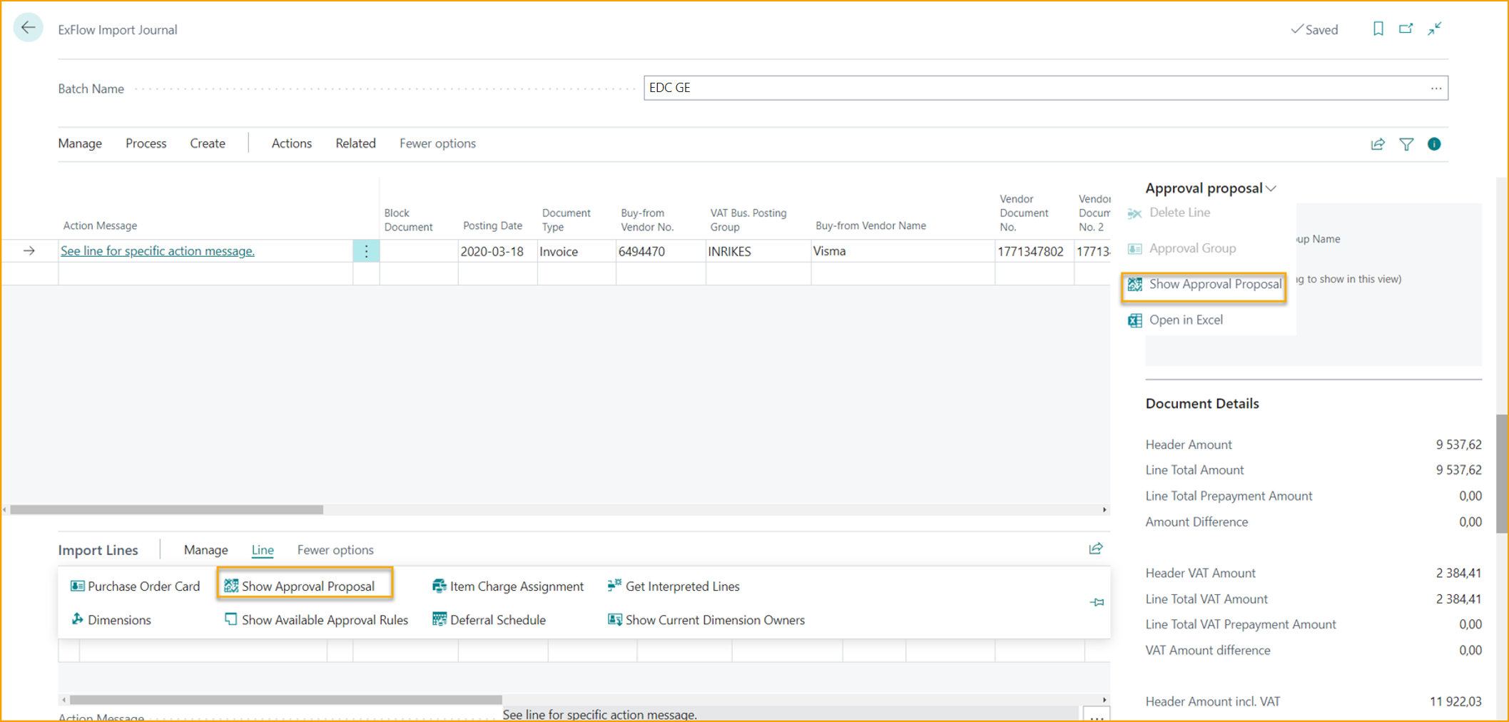 ExFlow Import Journal - Import Lines