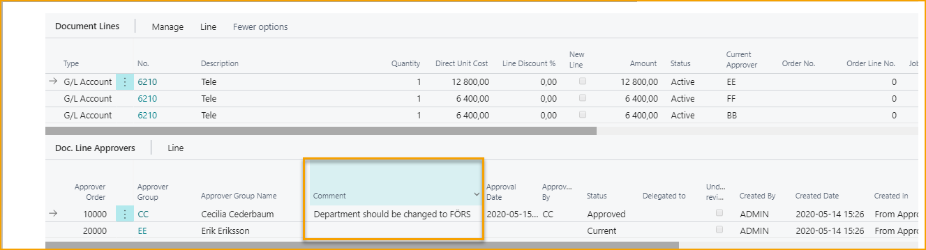 ExFlow Approval Status - Document Lines