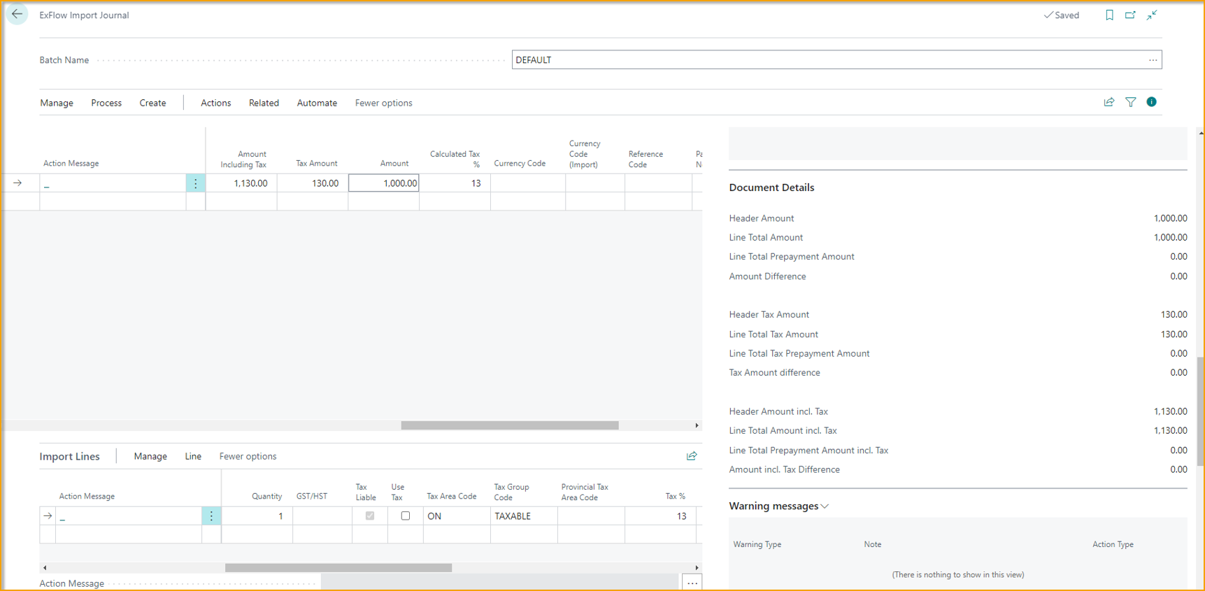 ExFlow Import Journal - Canadian Localization