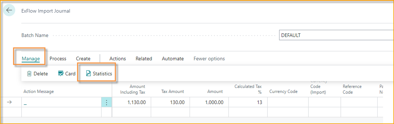 ExFlow Import Journal -- Statistics