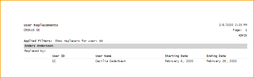 Report - ExFlow User Replacements