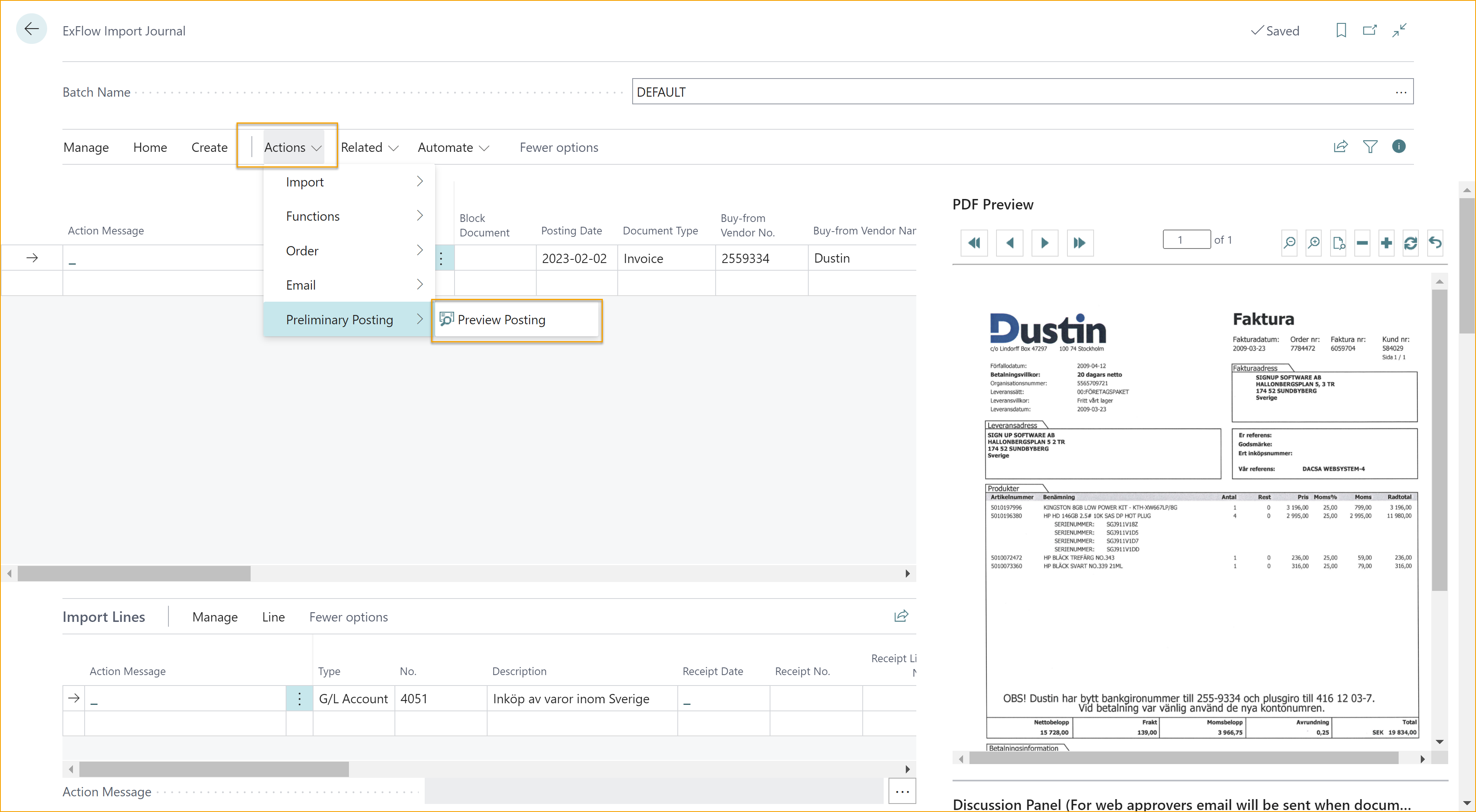 Import Journal - Preview Posting