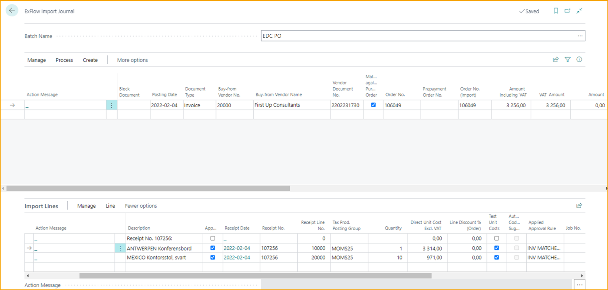 ExFlow Import Journal - Prepayment