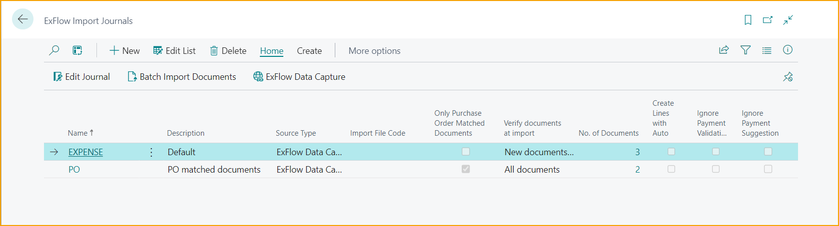 ExFlow Import Journals