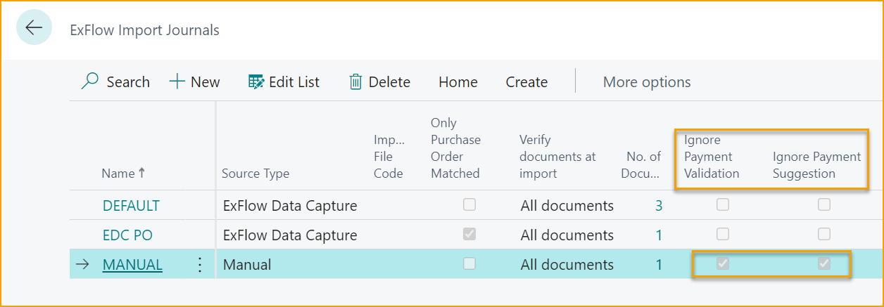 ExFlow Import Journals - Ignore Payment Validation and Ignore Payment Suggestion