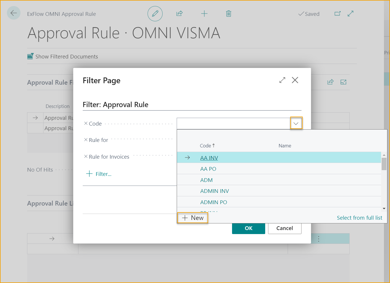 ExFlow Approval Rule -- Filter Page