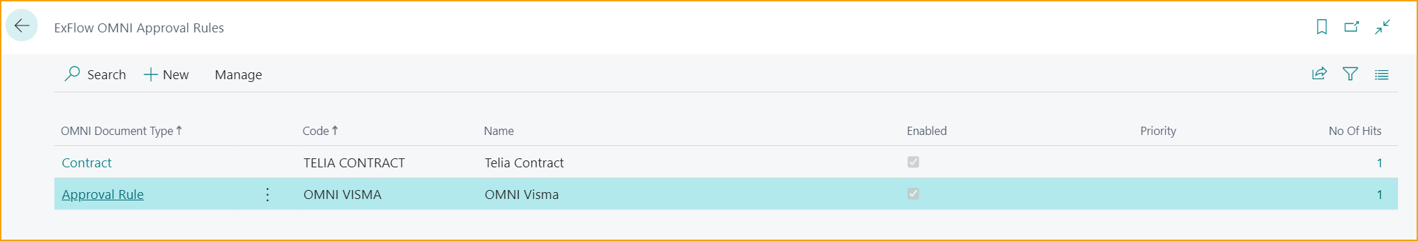 ExFlow OMNI Approval Rule list