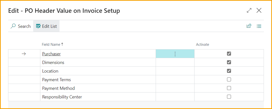 Copy Purchase Order Header – Setup