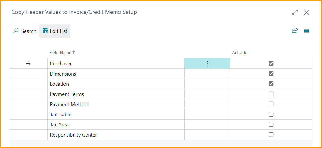 Copy Purchase Order Header – Setup CA - US
