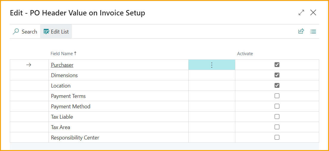 Copy Purchase Order Header – Setup CA - US