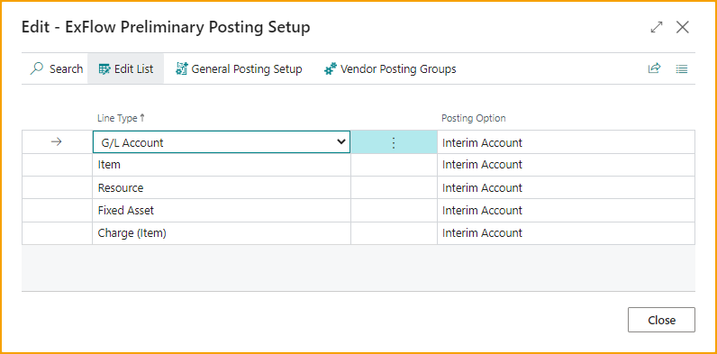 ExFlow Preliminary Posting Setup