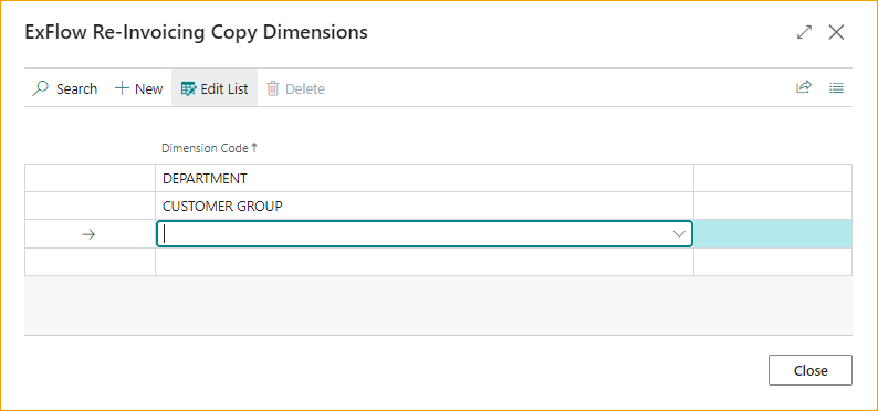 Re-Invoicing Copy Dimensions