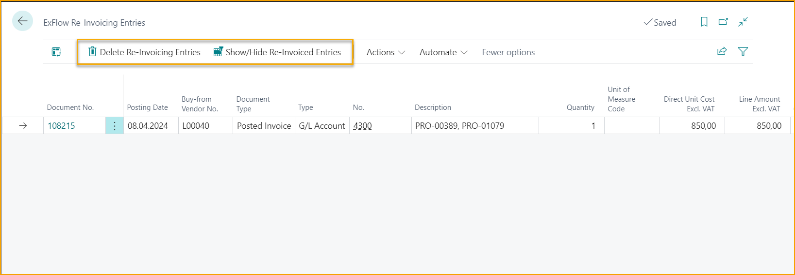 ExFlow Re-Invoicing Entries