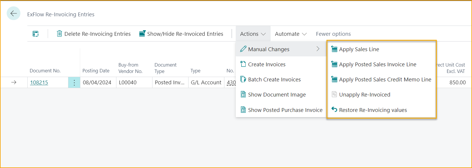 ExFlow Re-Invoicing Entries