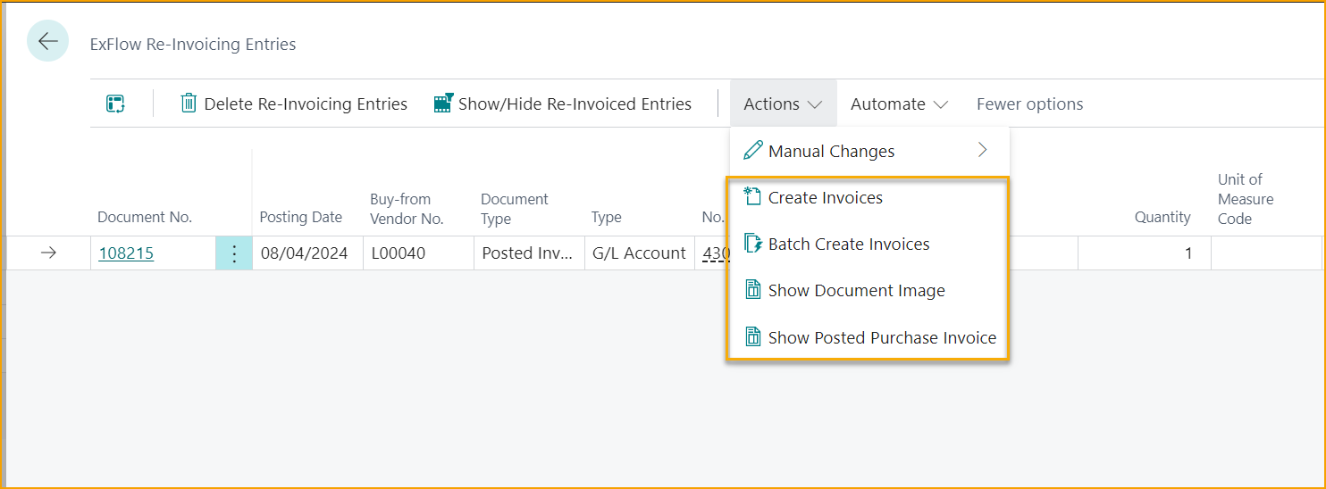 ExFlow Re-Invoicing Entries