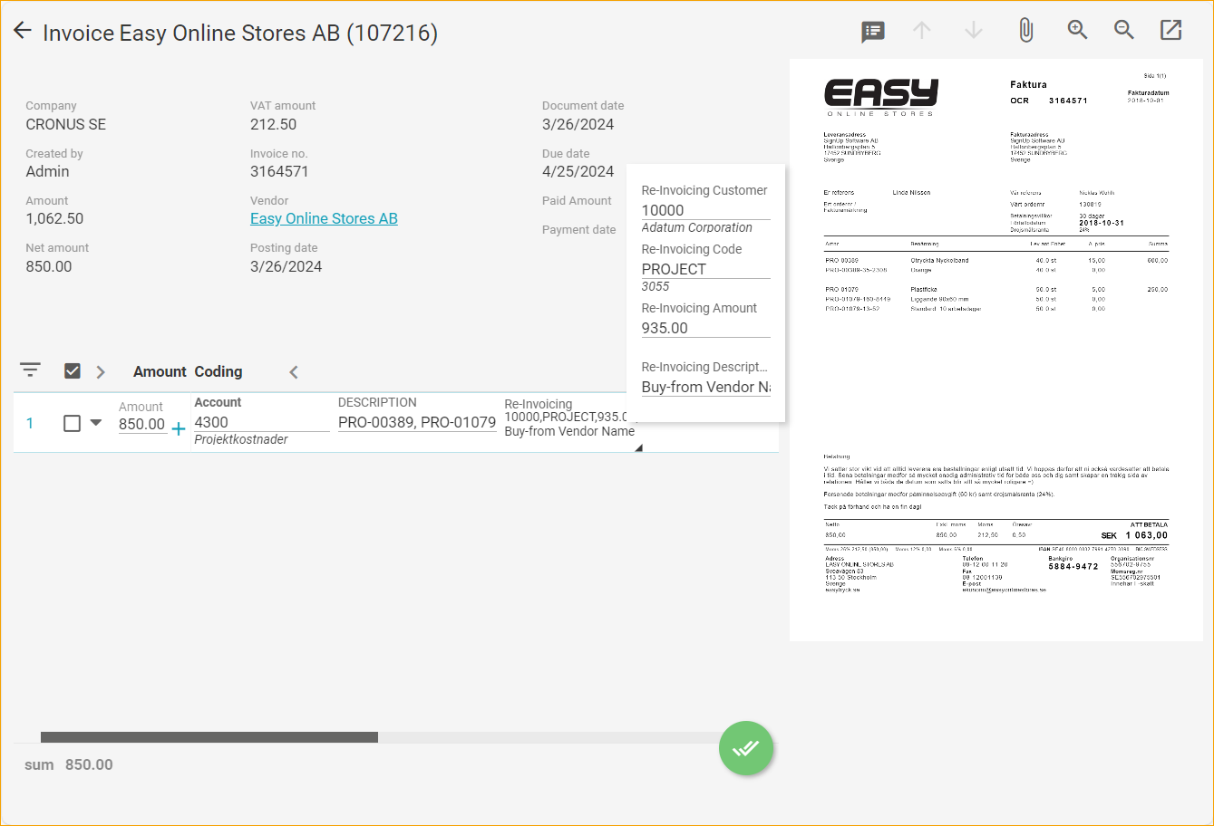 ExFlow Web - Re-Invoicing