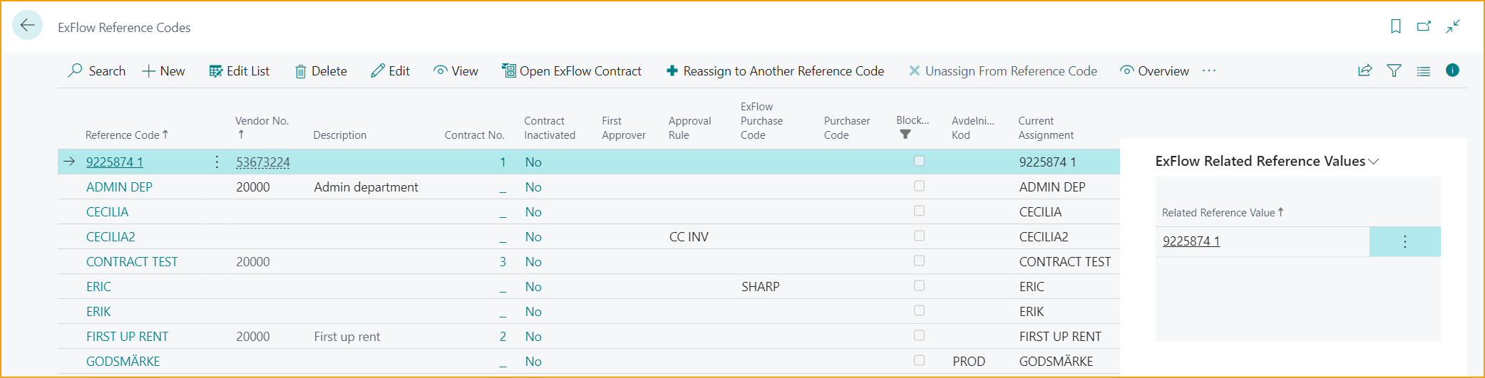 ExFlow Reference Codes