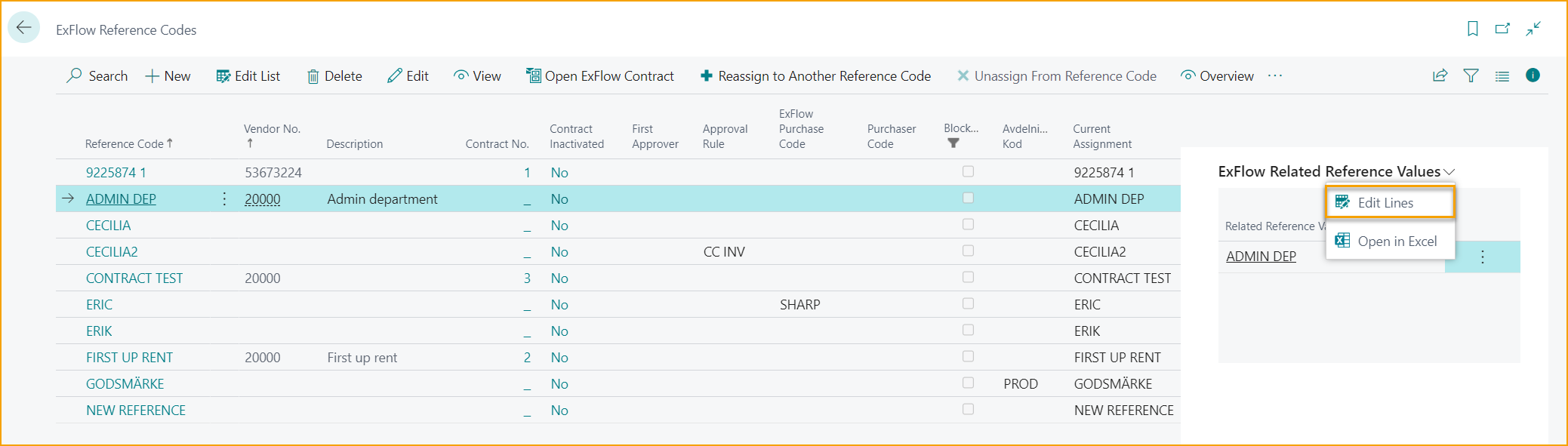 ExFlow Reference Codes