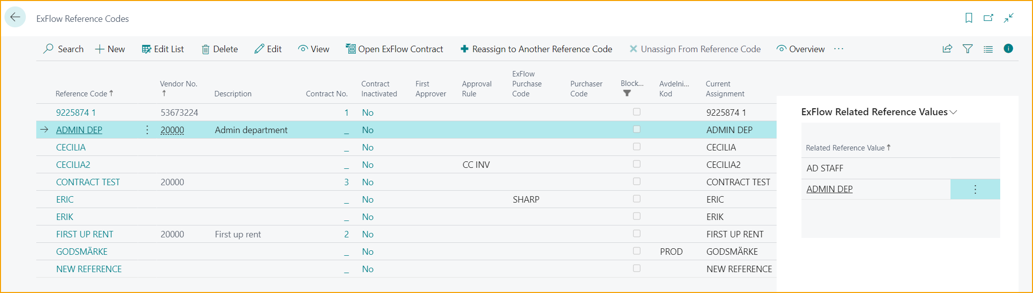 ExFlow Reference Codes