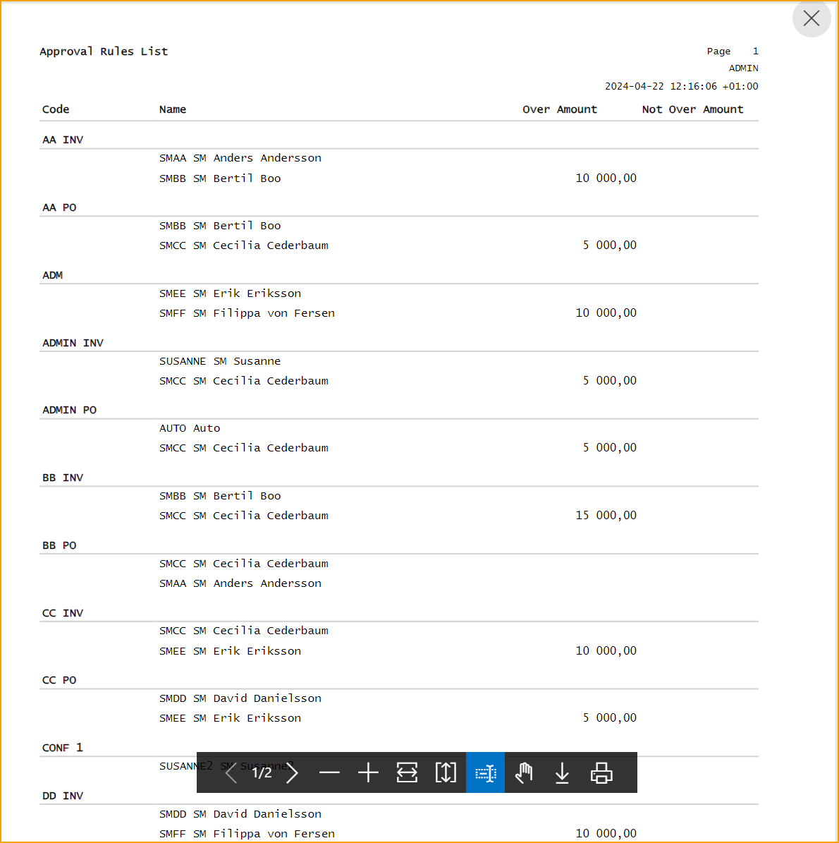 Report - ExFlow Approval Rules List