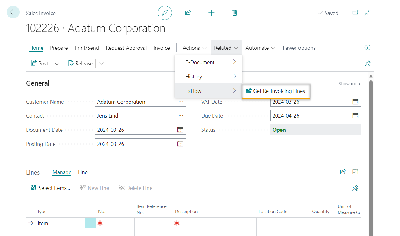 Sales Invoice - Get Re-Invoicing Lines