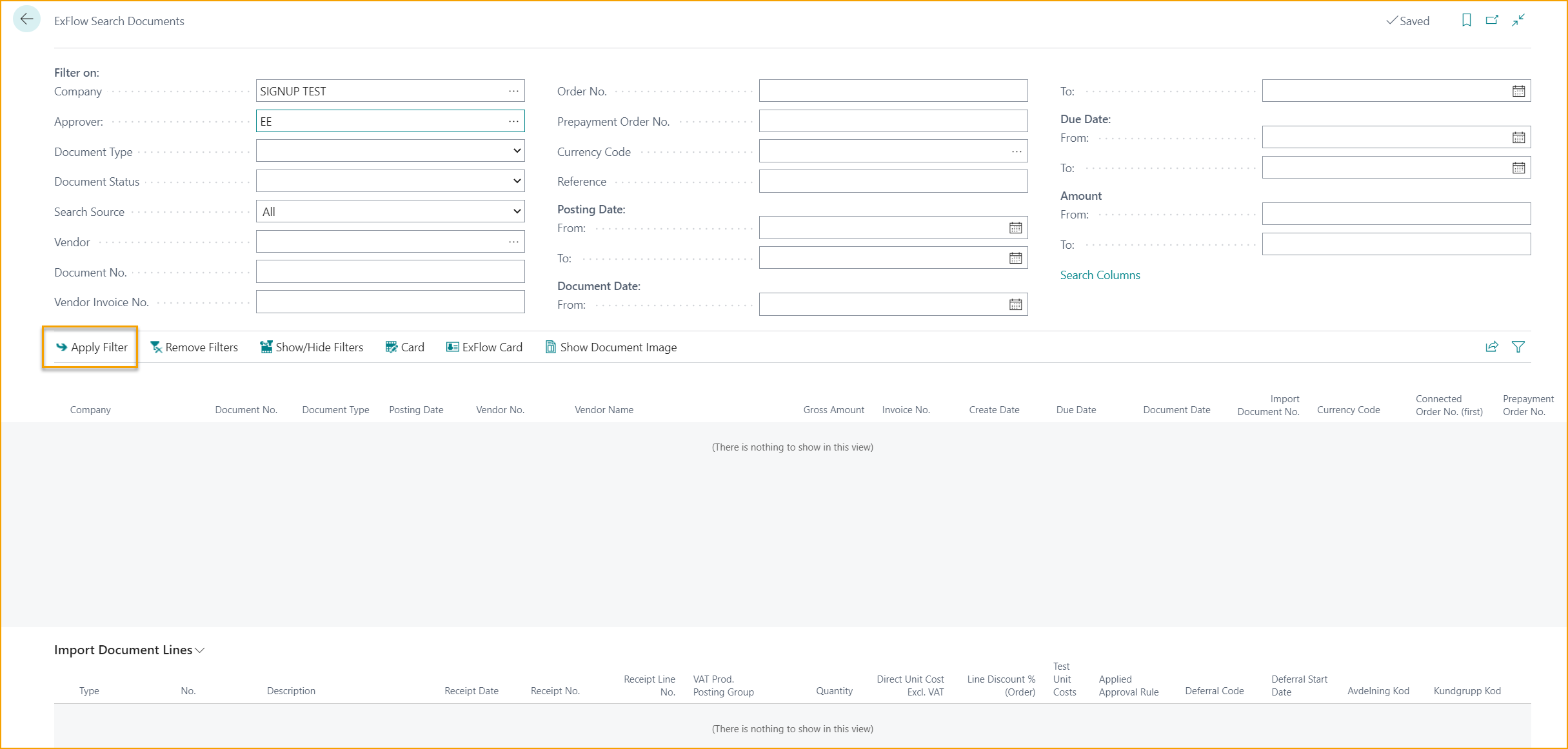 ExFlow Search Documents - Apply Filter